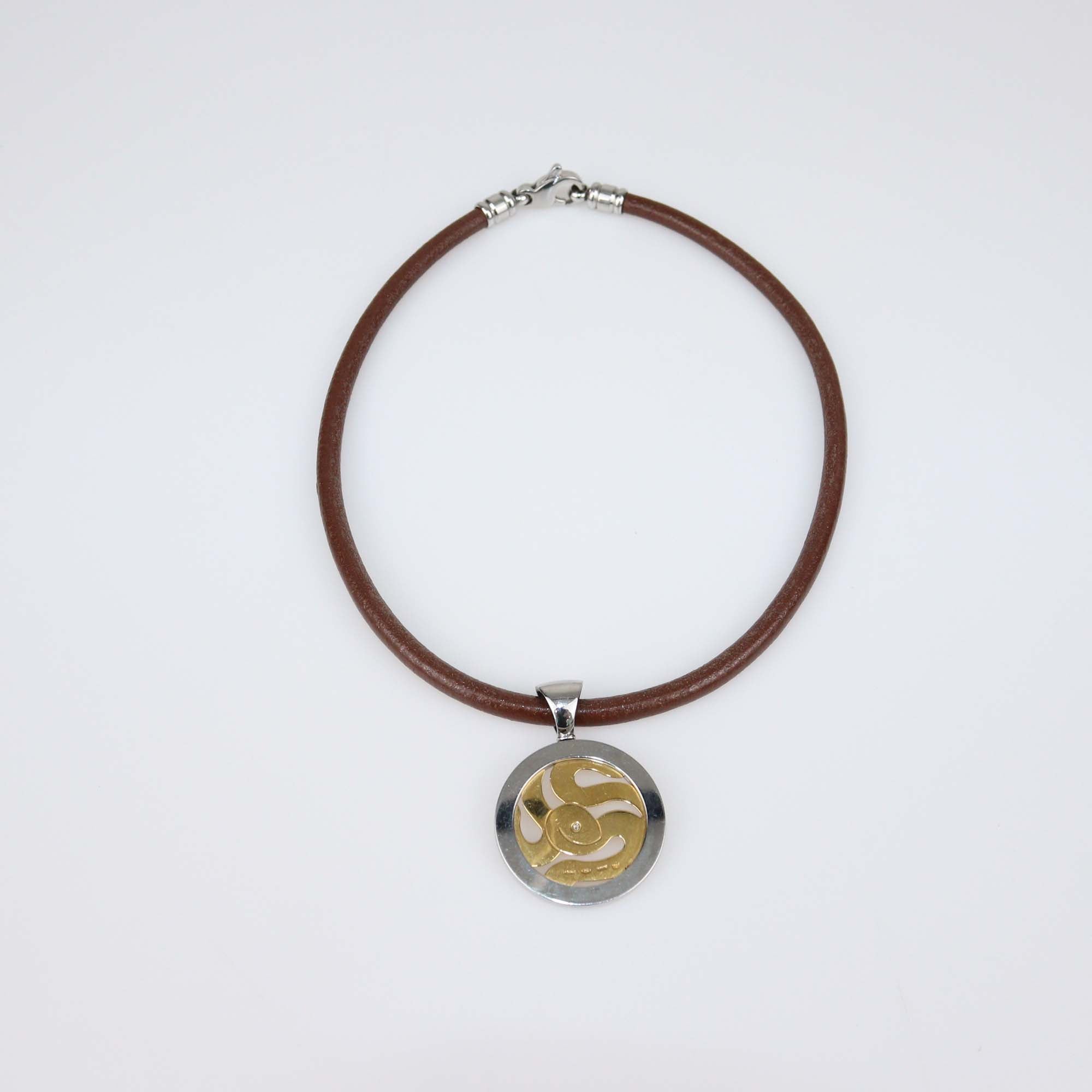 Bvlgari Tondo Snake Diamond 18k Yellow Gold Steel Leather Cord Necklace