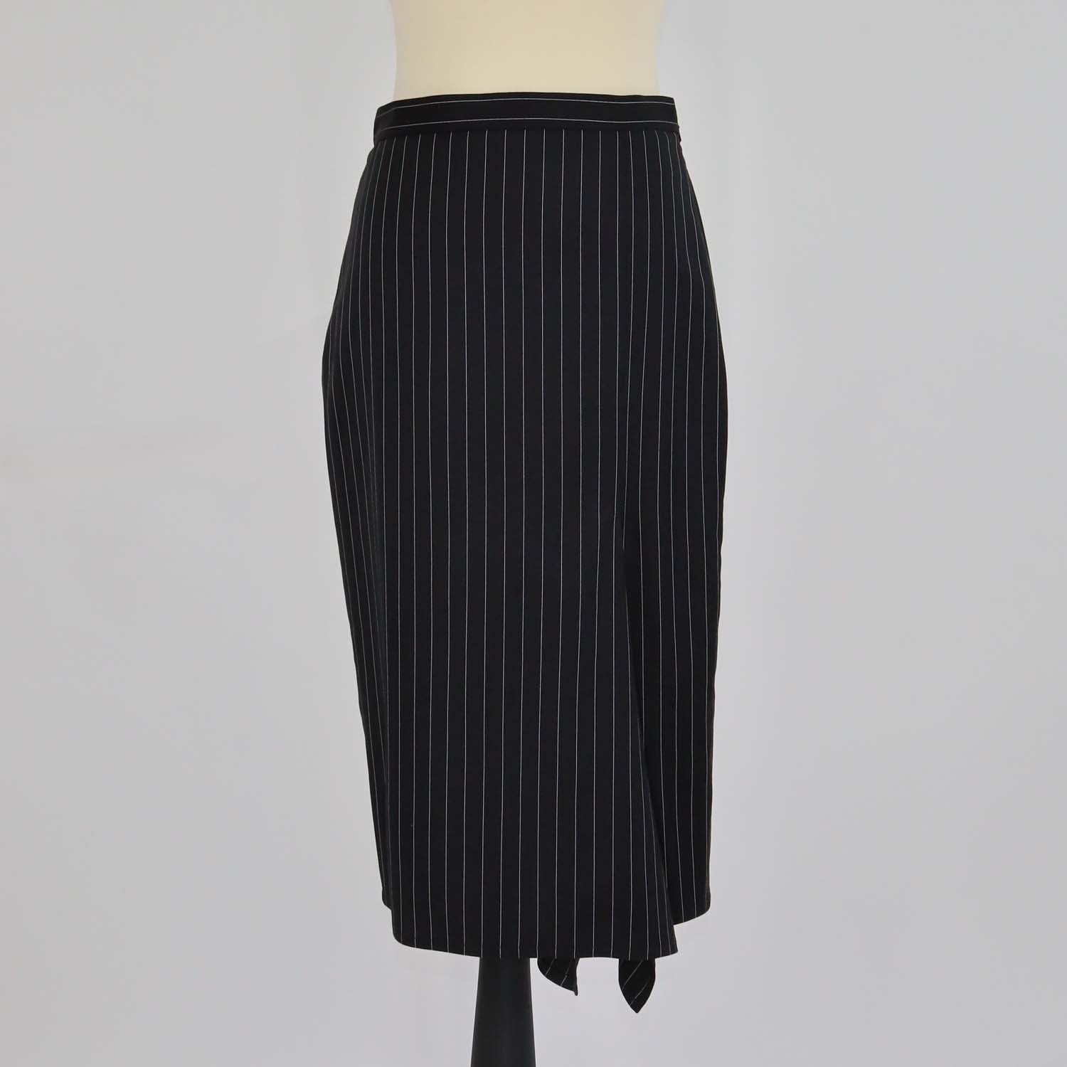 Max Mara Black/White Striped Wool Midi Skirt