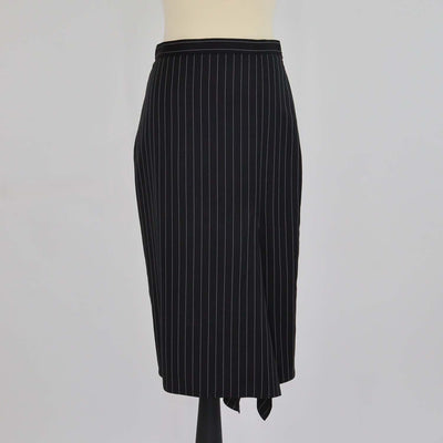 Max Mara Black/White Striped Wool Midi Skirt