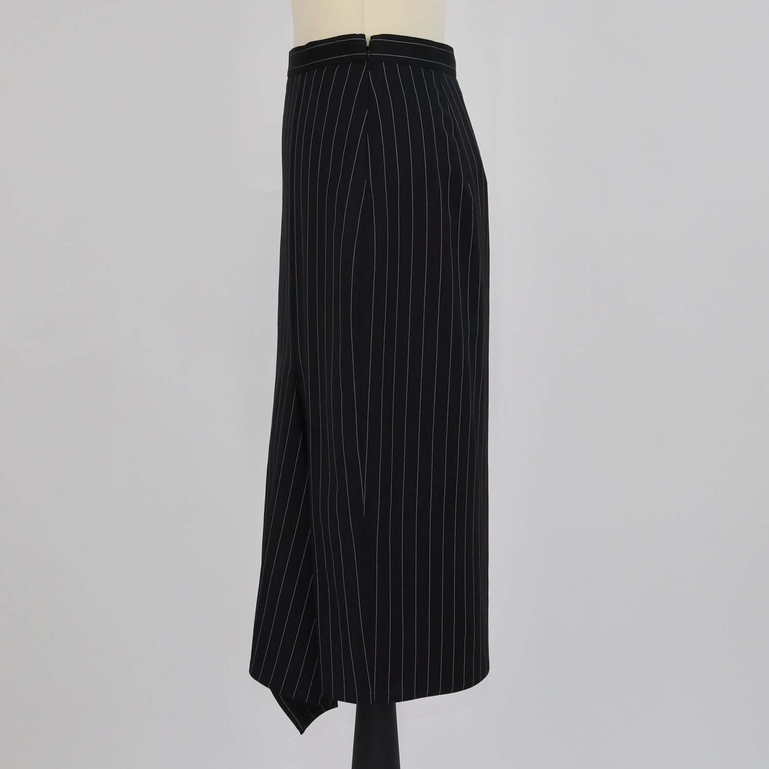 Max Mara Black/White Striped Wool Midi Skirt
