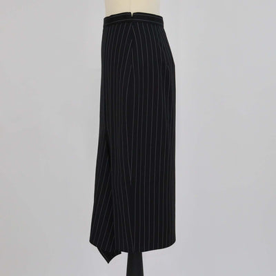 Max Mara Black/White Striped Wool Midi Skirt