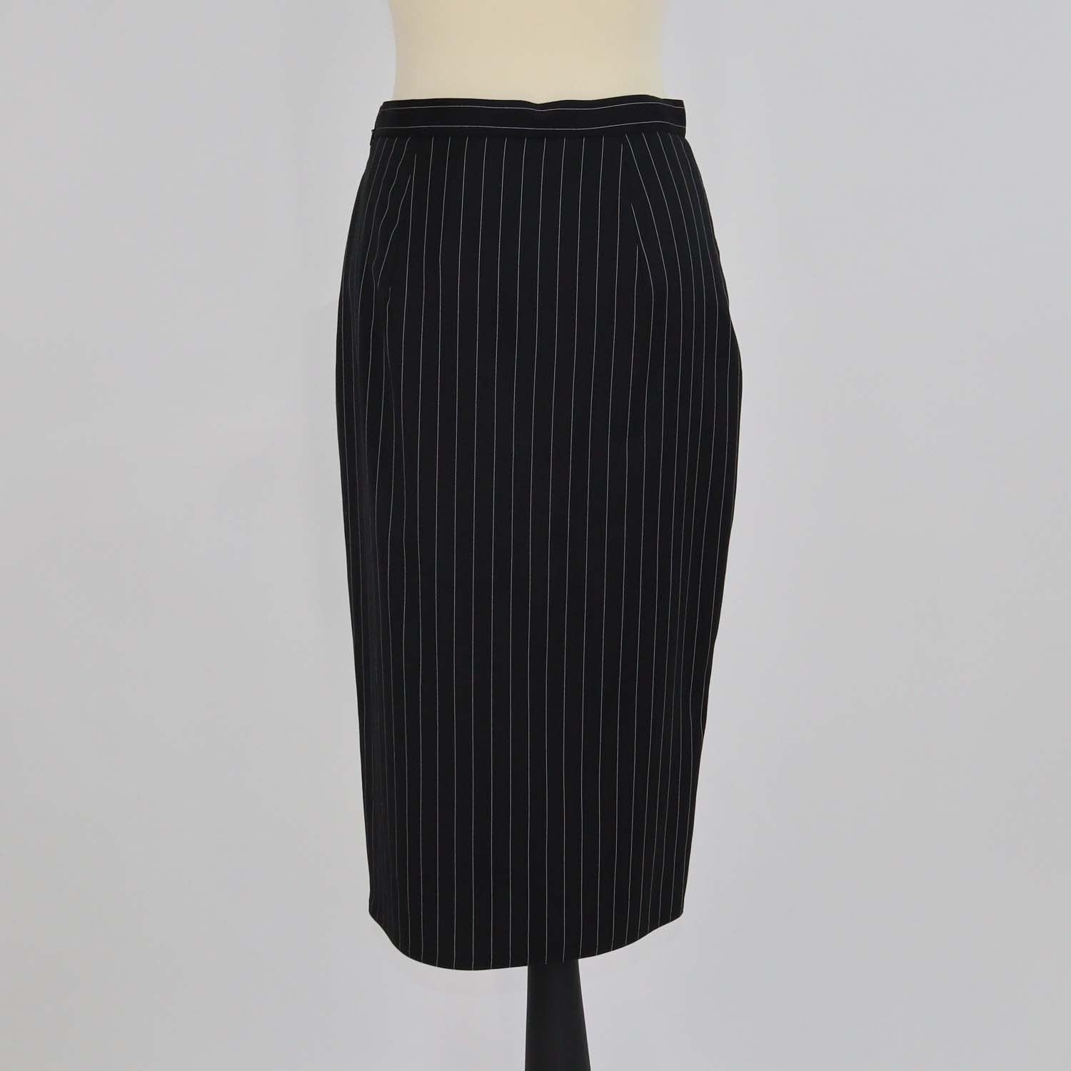 Max Mara Black/White Striped Wool Midi Skirt