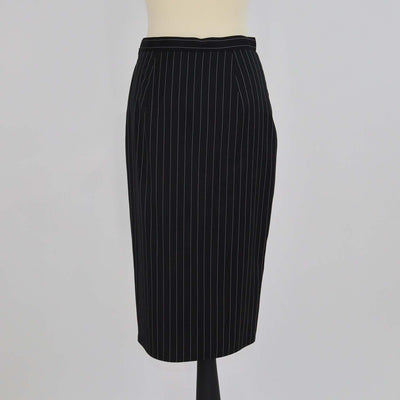 Max Mara Black/White Striped Wool Midi Skirt