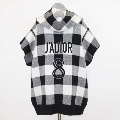 Christian Dior White/Black Cashmere Blended J'Adior Checkered Sleeveless Hoodie