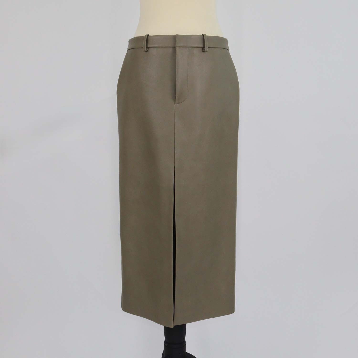 The Frankie Shop Light Green Faux Leather Maybelle Slit Midi Skirt