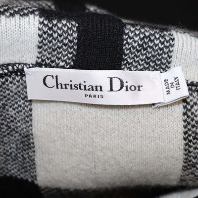 Christian Dior White/Black Cashmere Blended J'Adior Checkered Sleeveless Hoodie