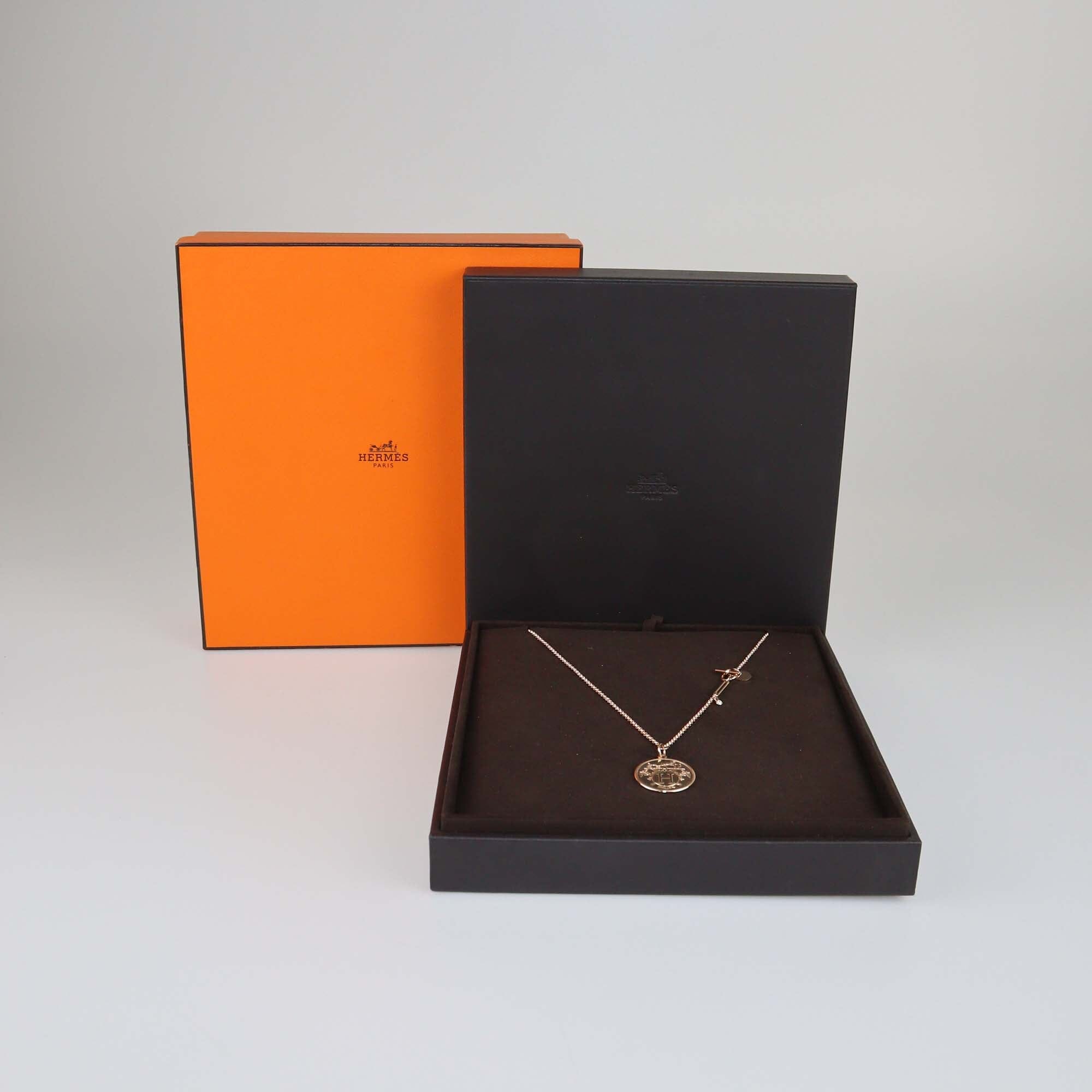 Hermes Yellow Gold Diamond Ex - Libris Medium Model Necklace Womens Hermes 