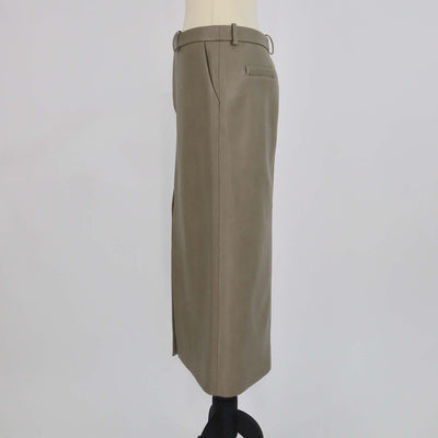 The Frankie Shop Light Green Faux Leather Maybelle Slit Midi Skirt