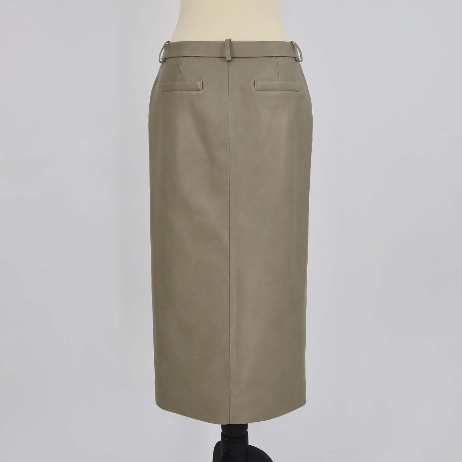 The Frankie Shop Light Green Faux Leather Maybelle Slit Midi Skirt