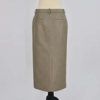 The Frankie Shop Light Green Faux Leather Maybelle Slit Midi Skirt