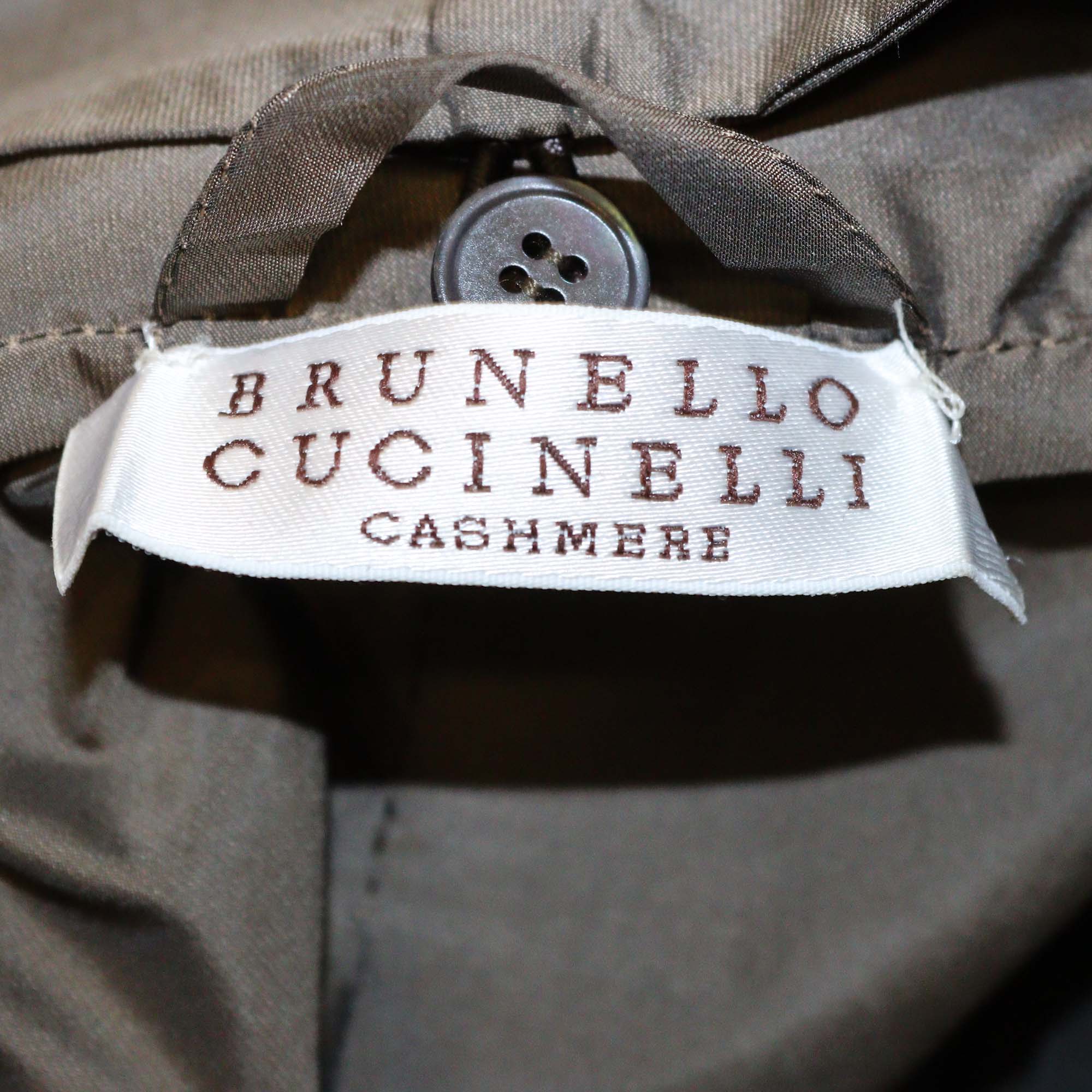 Brunello Cucinelli Dark Grey Cashmere w/ Detachable Fox Collar Belted Coat