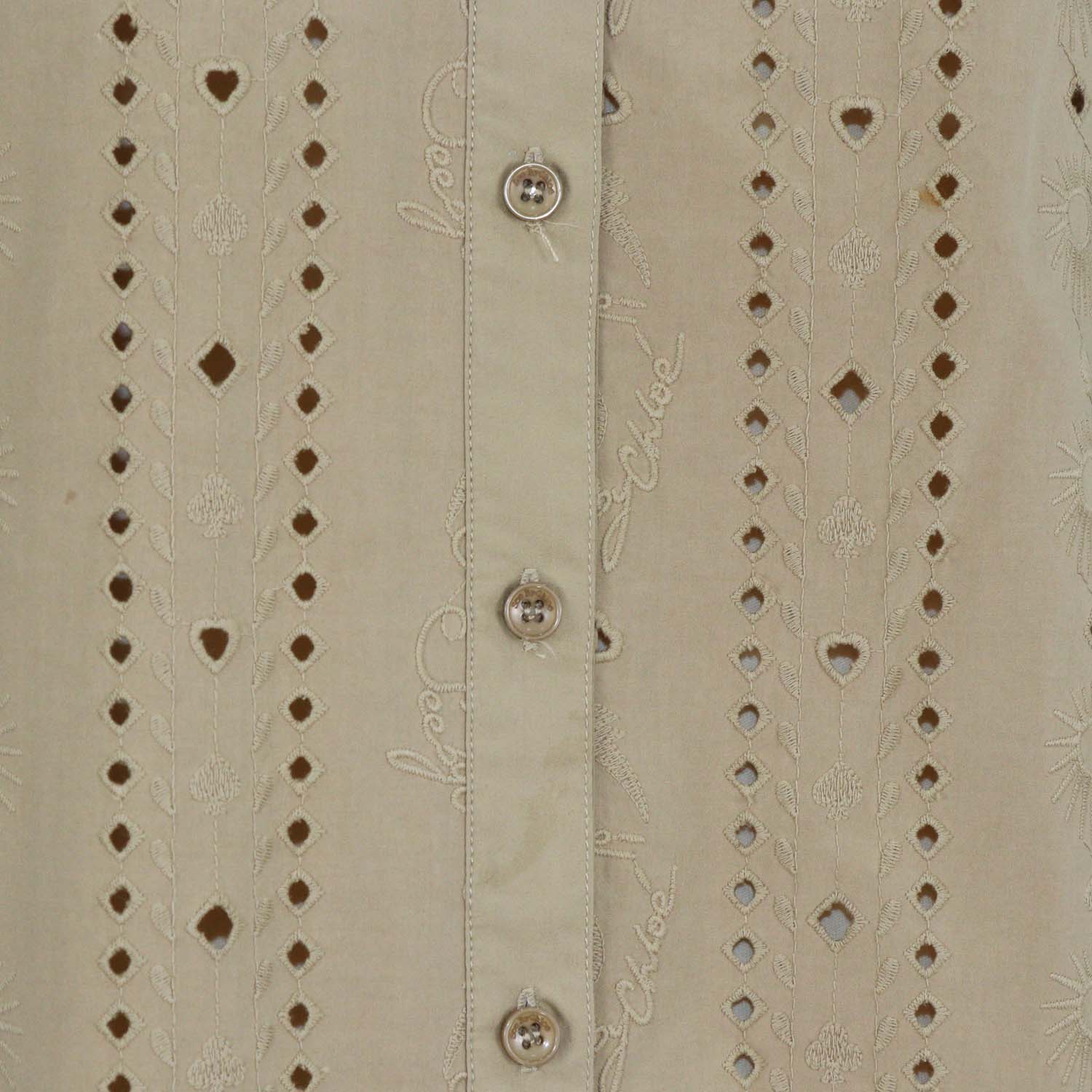See By Chloe Brown Cotton Eyelet Embroidered Shirt Dress