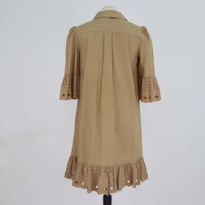 See By Chloe Brown Cotton Eyelet Embroidered Shirt Dress
