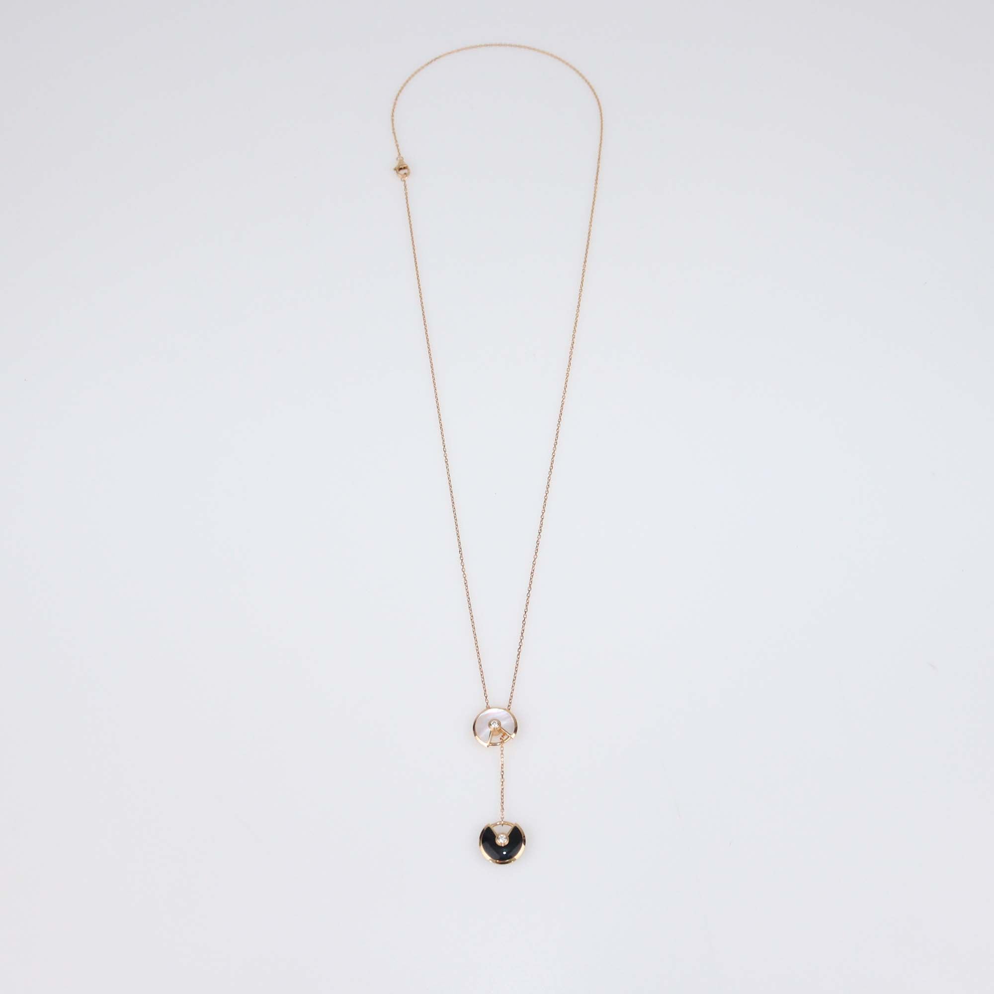 Cartier Amulette De Cartier Onyx Mother of Pearl Diamonds 18k Rose Gold XS Necklace