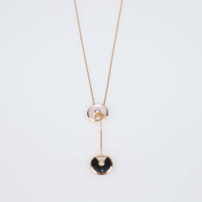 Cartier Amulette De Cartier Onyx Mother of Pearl Diamonds 18k Rose Gold XS Necklace