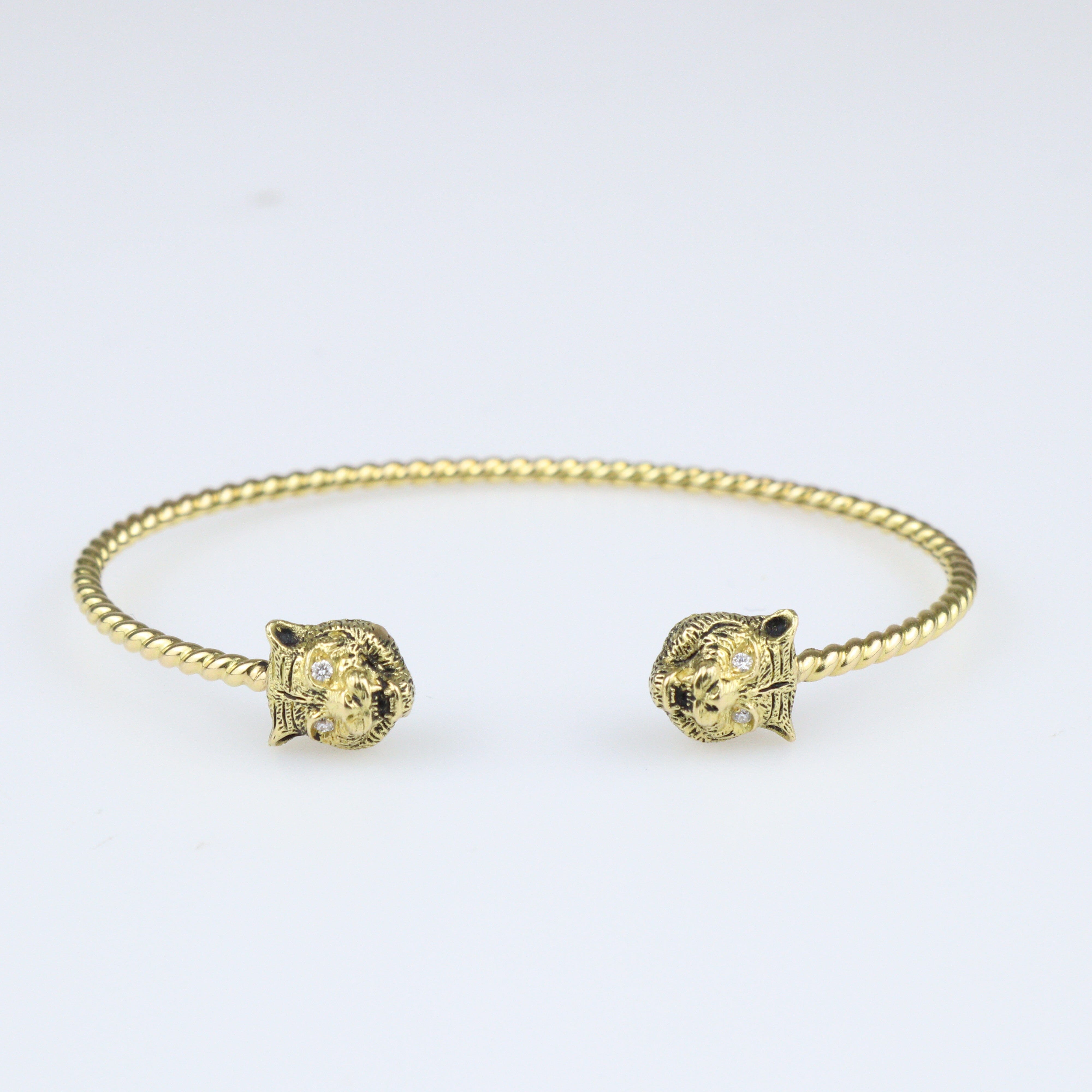 Marche des Merveilles Tiger 18K Yellow Gold Diamond Open Cuff Bracelet Fine Jewelry Gucci 