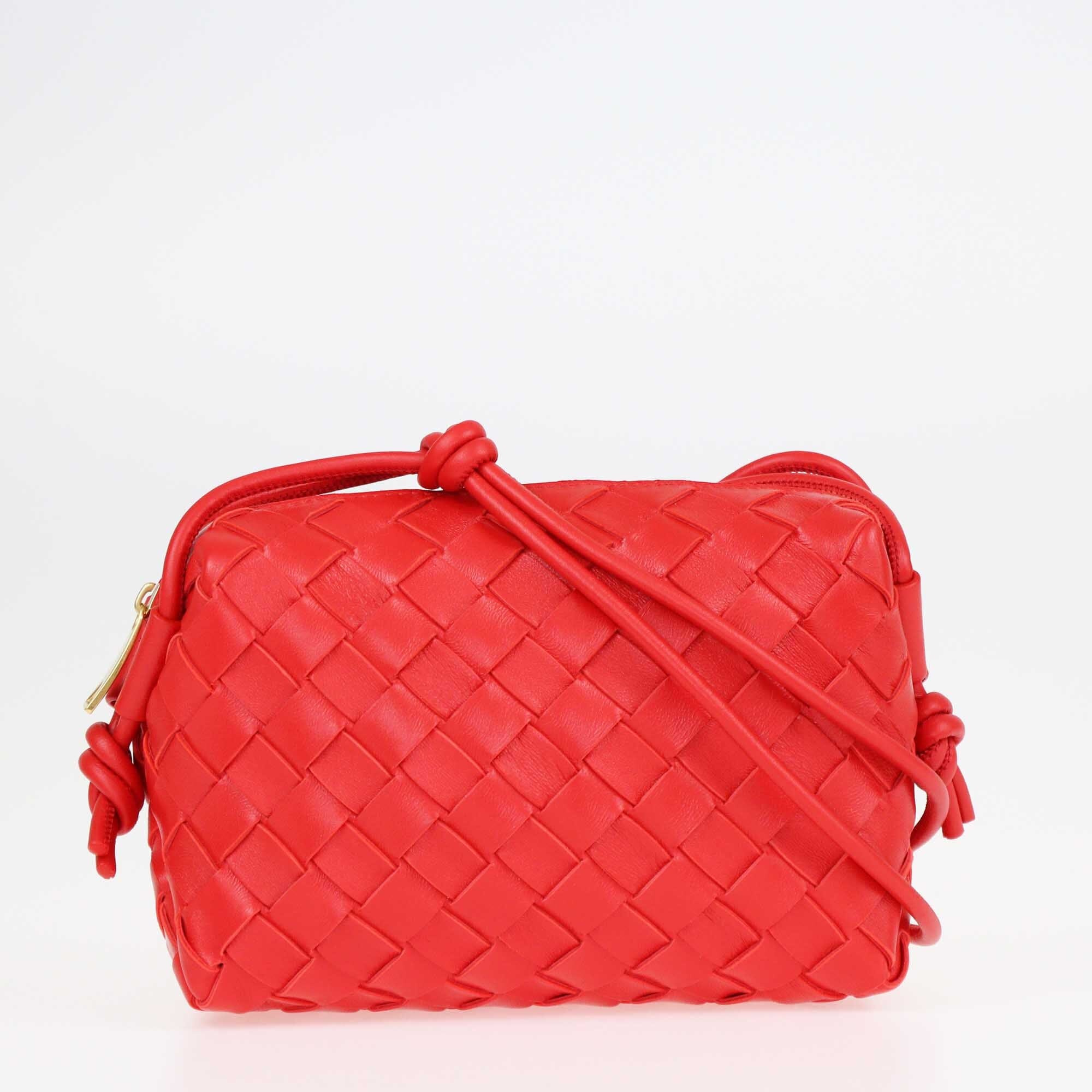 Bottega Veneta Red Intrecciato Mini Loop Camera Crossbody Bag