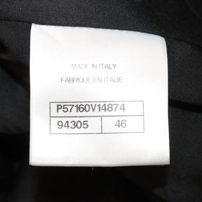 Chanel Black Silk Satin Collarless Faux Fur Trimmed Long Sleeve Jacket