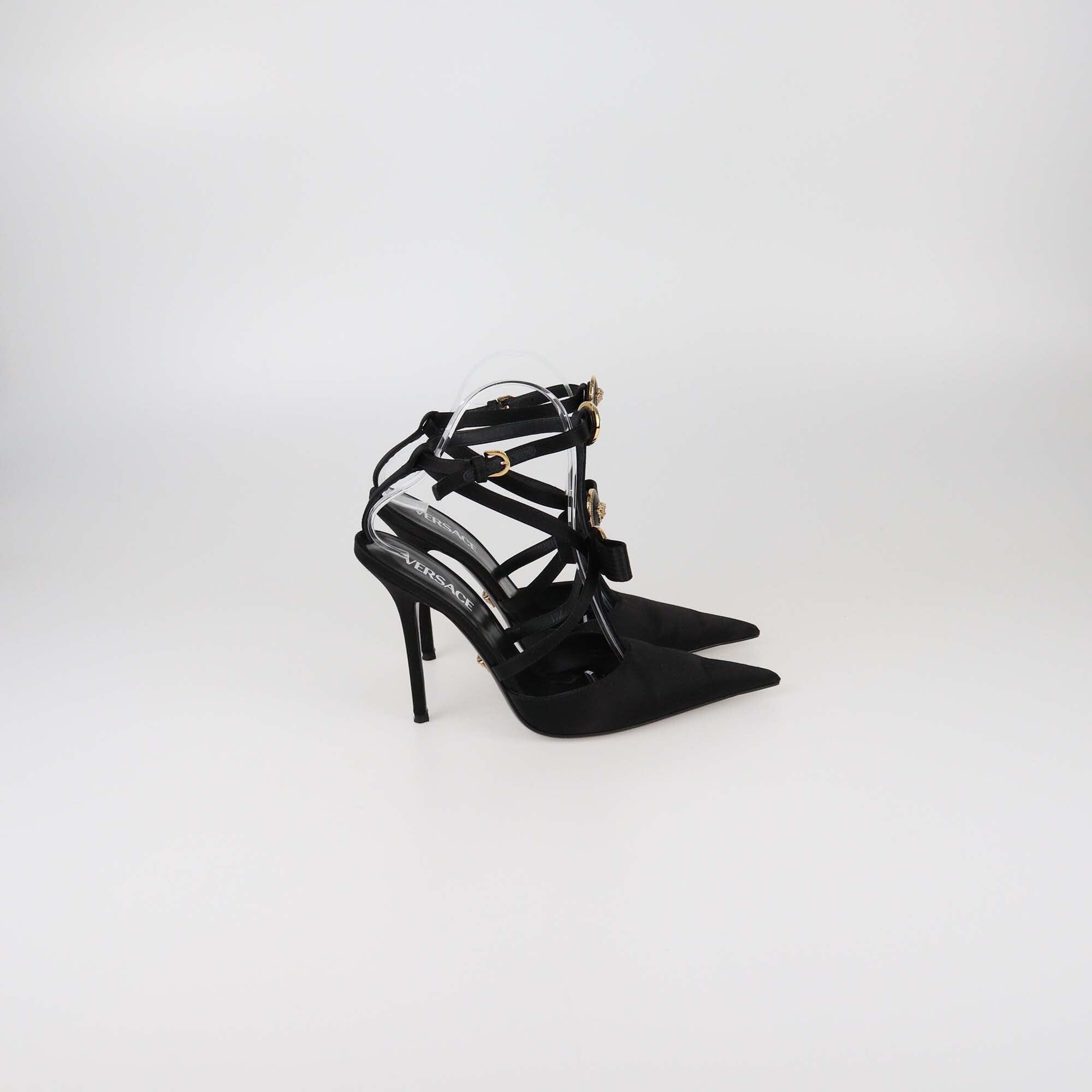 Versace Black Ribbon Cage Slingback Pointed Pumps Womens Versace 