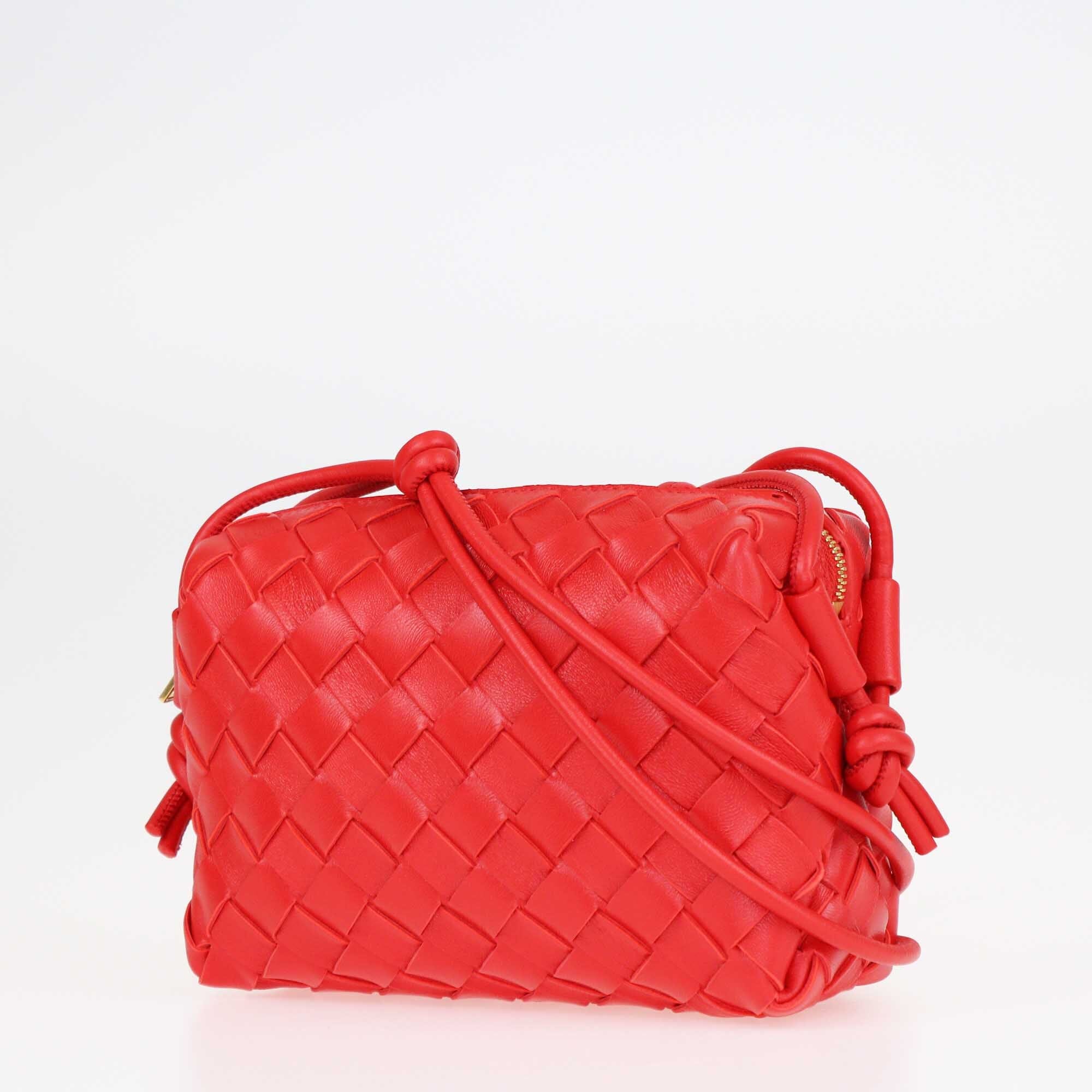 Bottega Veneta Red Intrecciato Mini Loop Camera Crossbody Bag Bags Bottega Veneta 