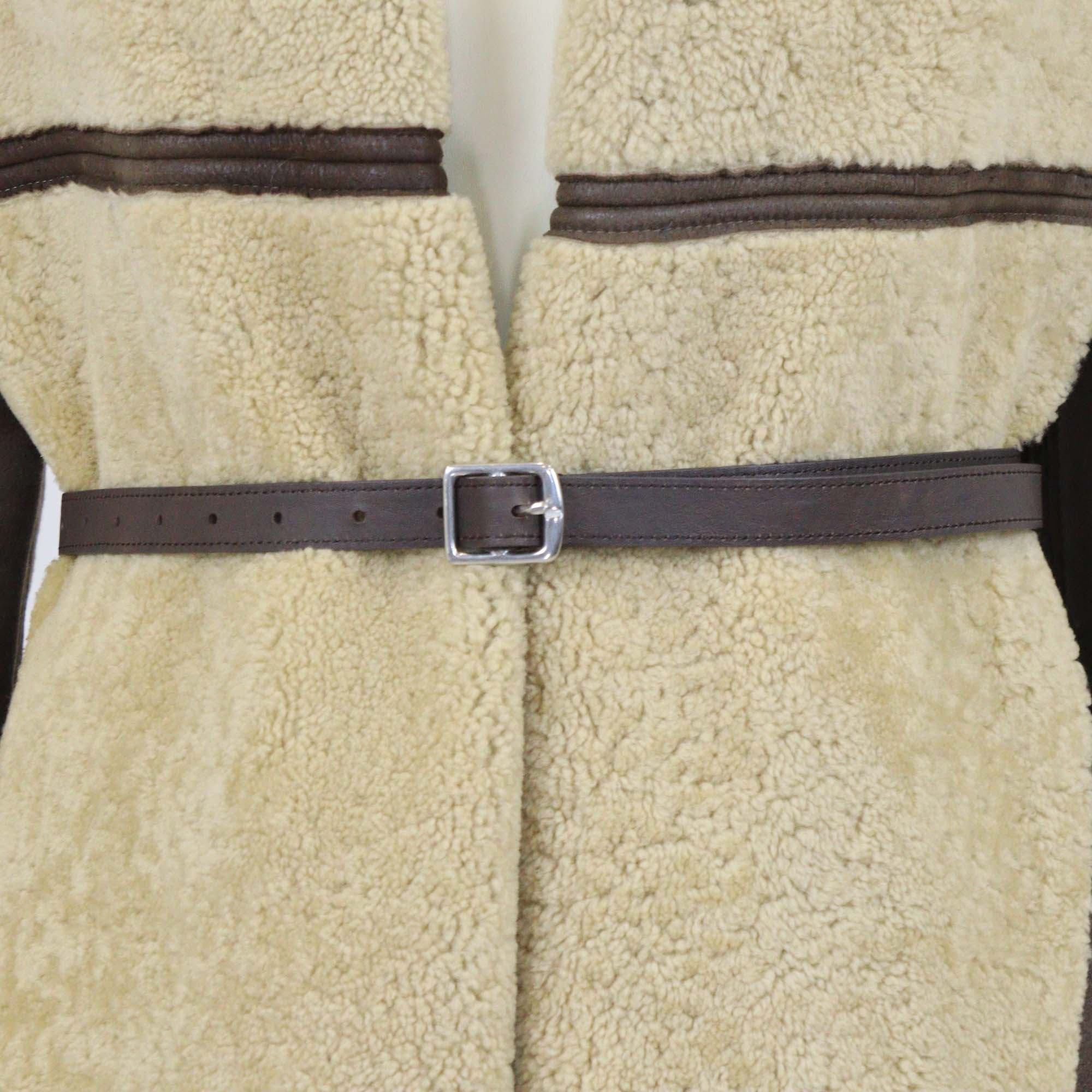 Kaufmanfranco Dark Brown Leather Shearling Zip Sleeves Belted Jacket