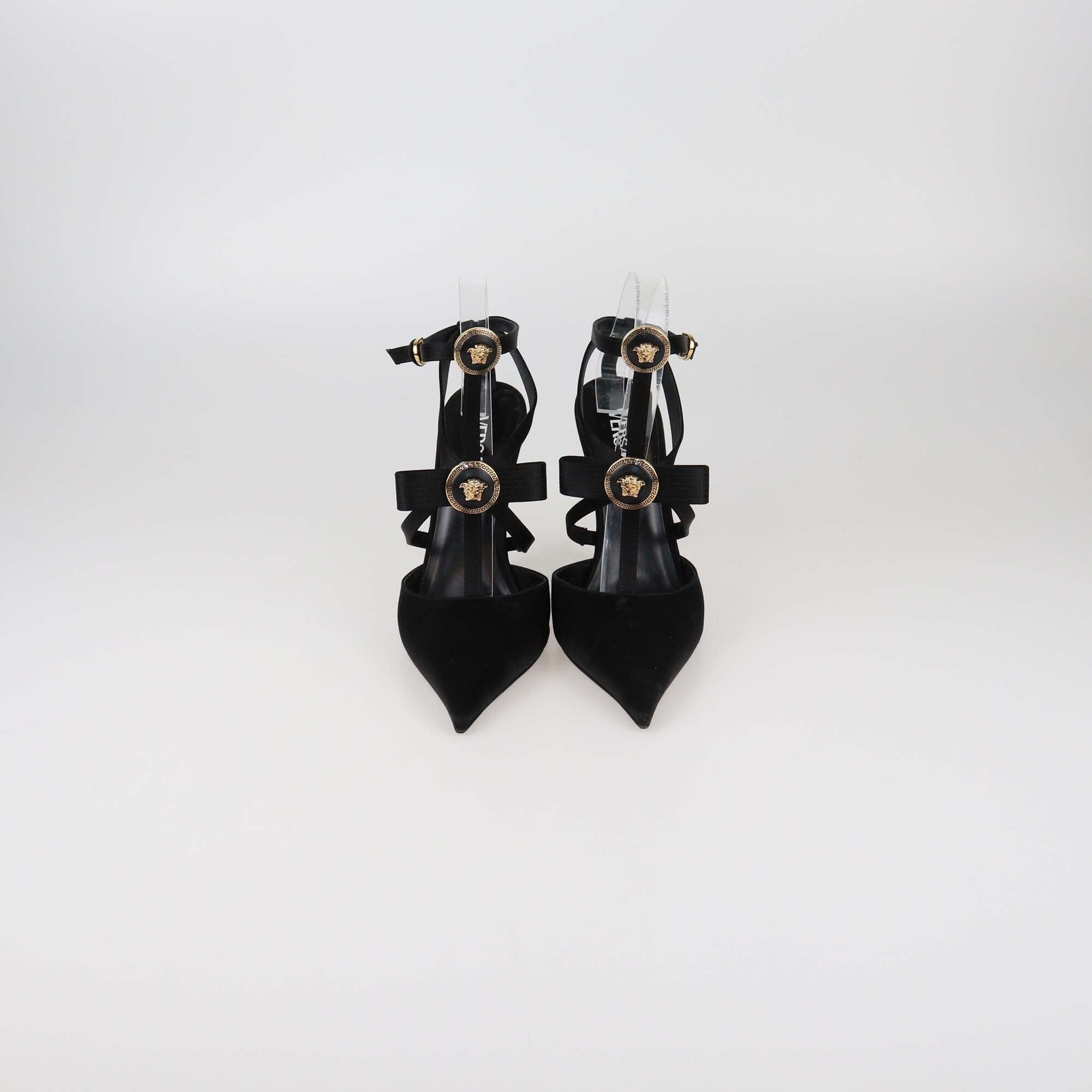 Versace Black Ribbon Cage Slingback Pointed Pumps Womens Versace 