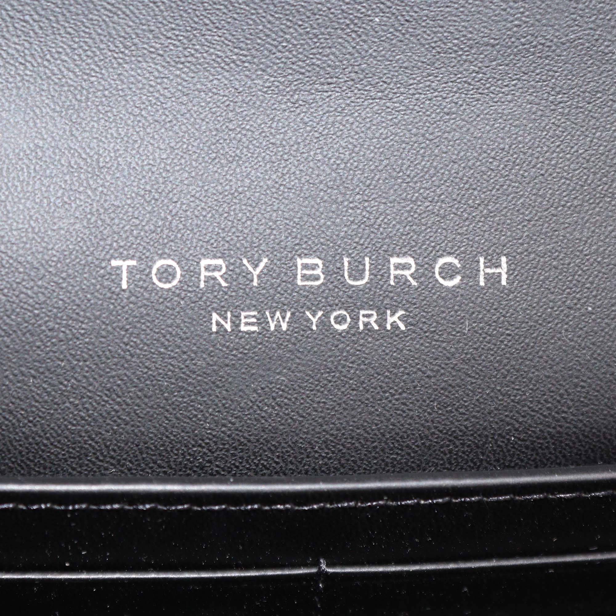 Tory Burch Matte Black Quilted Leather Willa Wallet on Chain