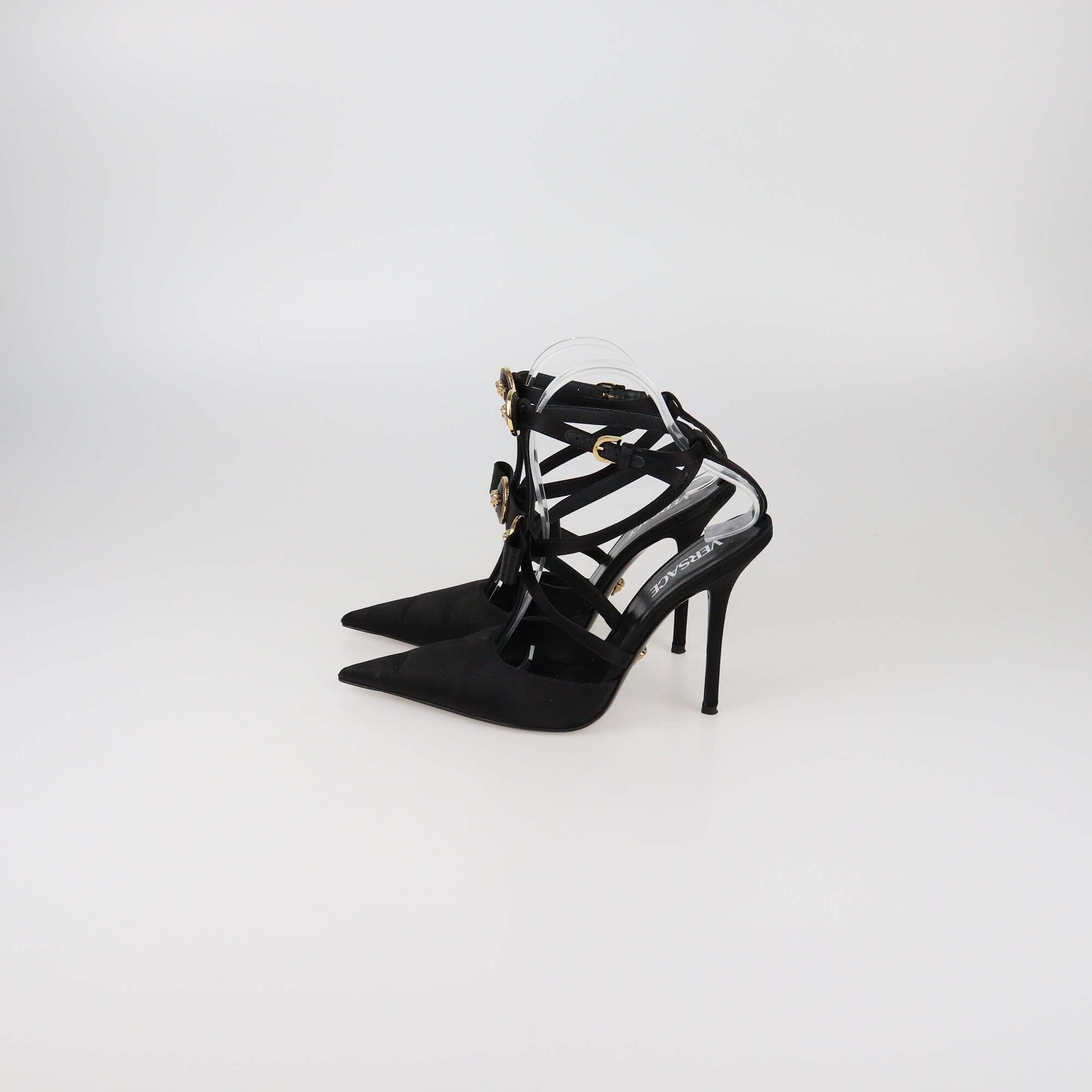 Versace Black Ribbon Cage Slingback Pointed Pumps Womens Versace 