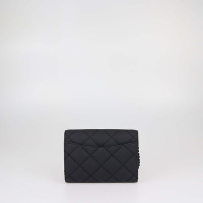 Tory Burch Matte Black Quilted Leather Willa Wallet on Chain