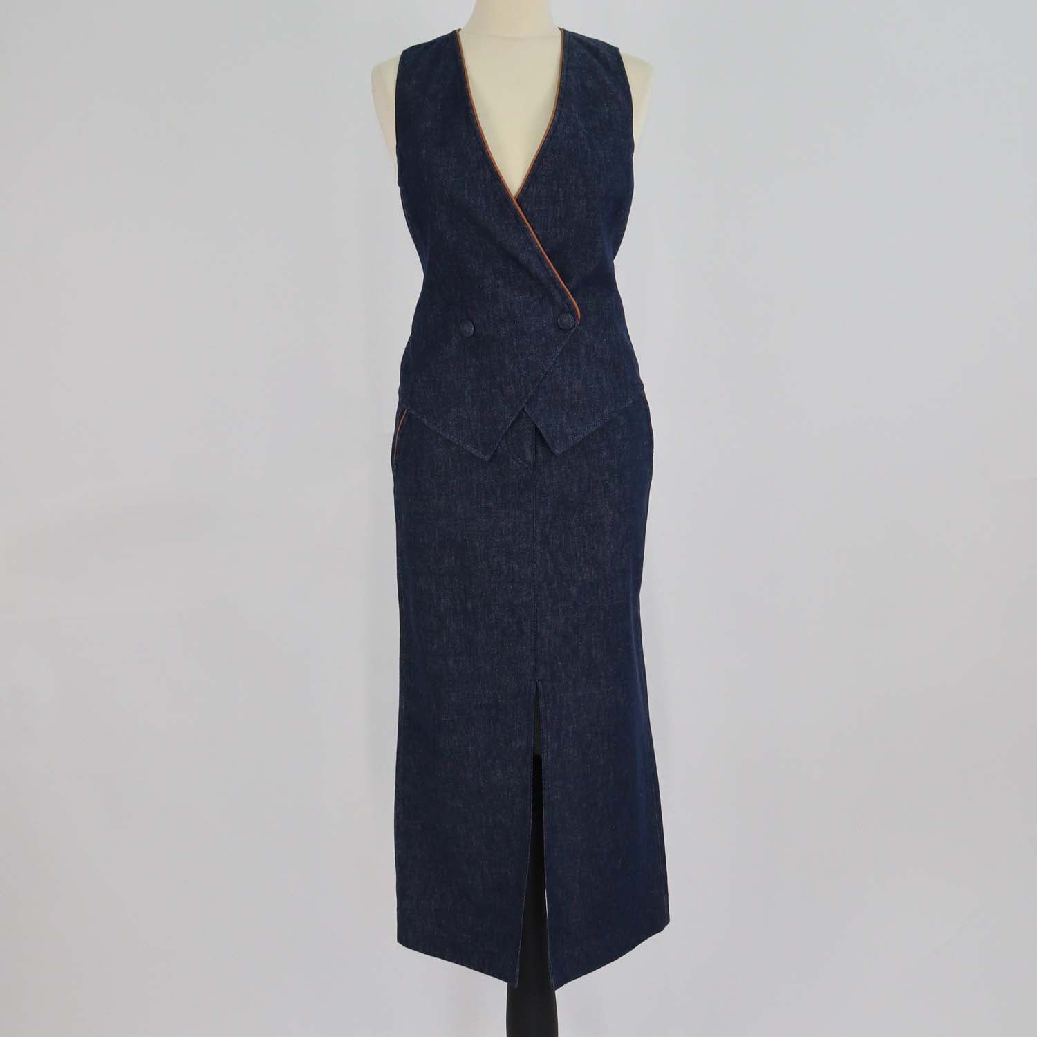 Giorgio Armani Dark Blue Denim Vest & Long Skirt Set