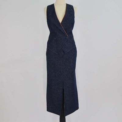 Giorgio Armani Dark Blue Denim Vest & Long Skirt Set