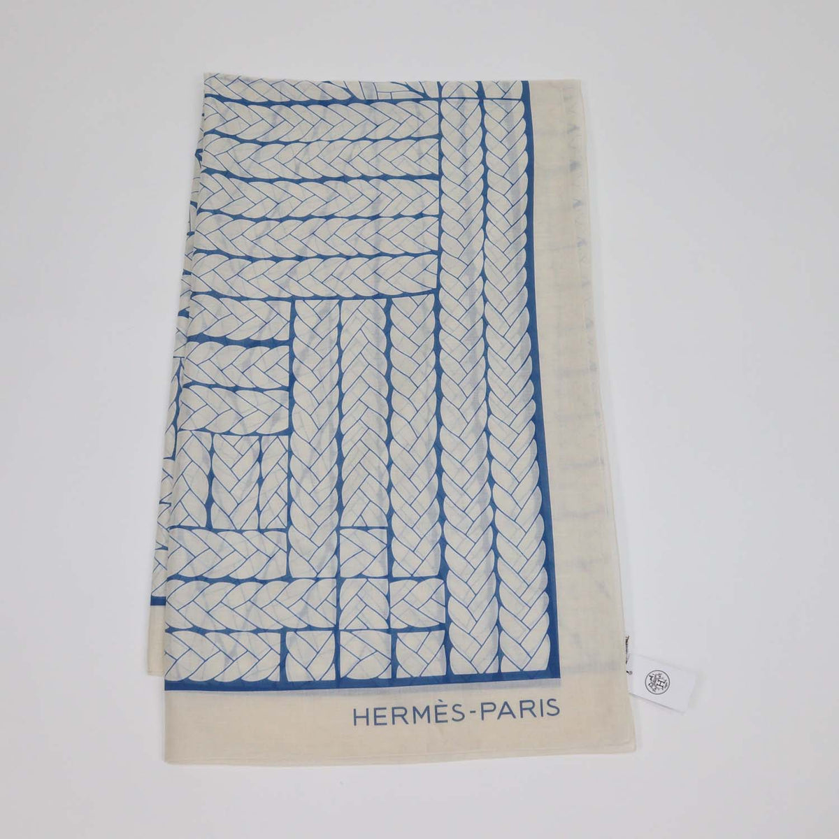 Hermes Bicolore Bleu Cotton Tresses H Print Sarong