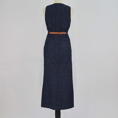 Giorgio Armani Dark Blue Denim Vest & Long Skirt Set