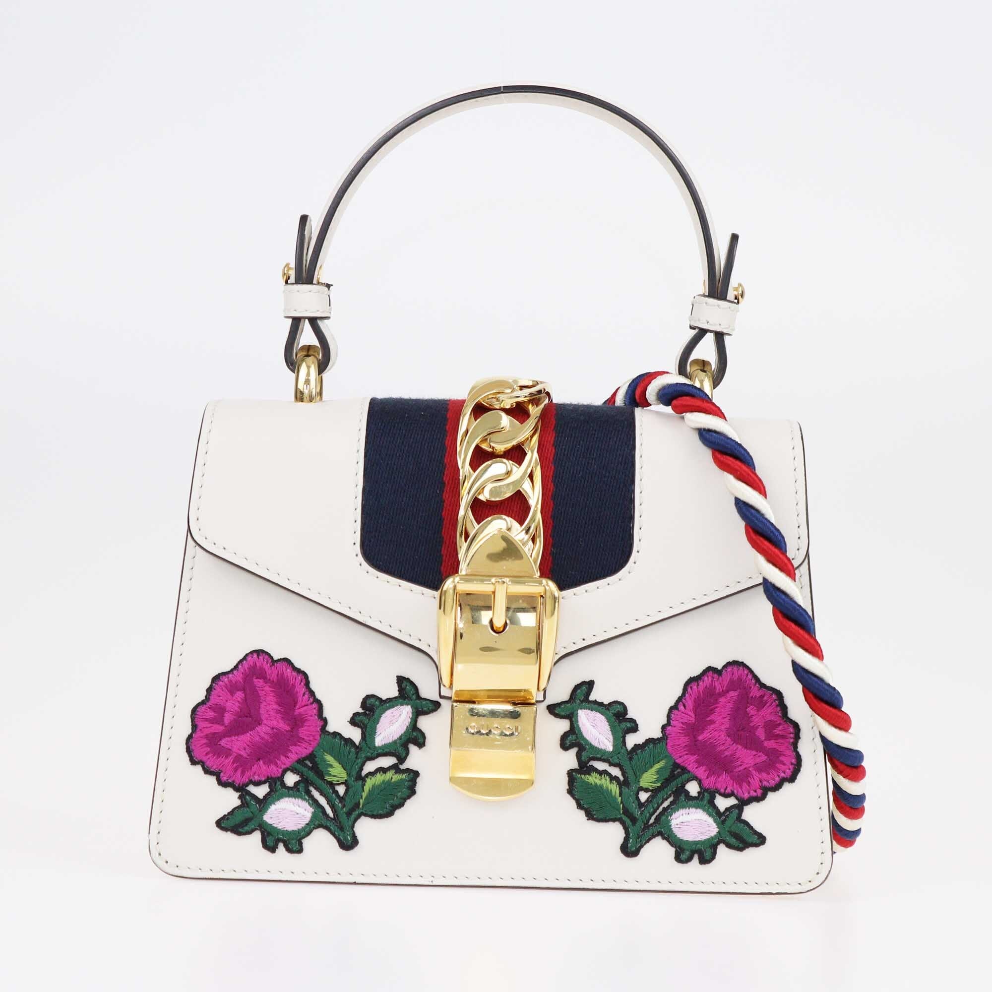 Gucci Off White Mini Web Sylvie Top Handle Bag Bags Gucci 