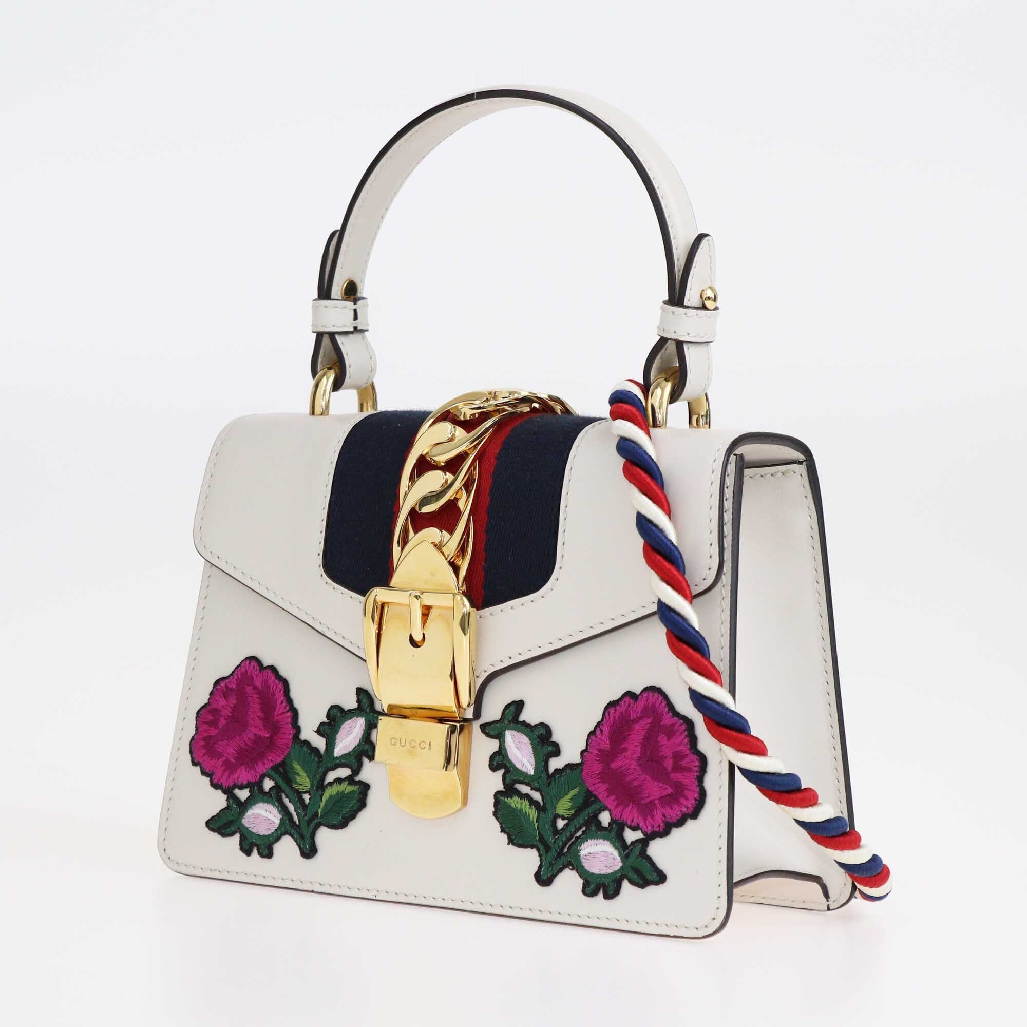 Gucci Off White Mini Web Sylvie Top Handle Bag Bags Gucci 