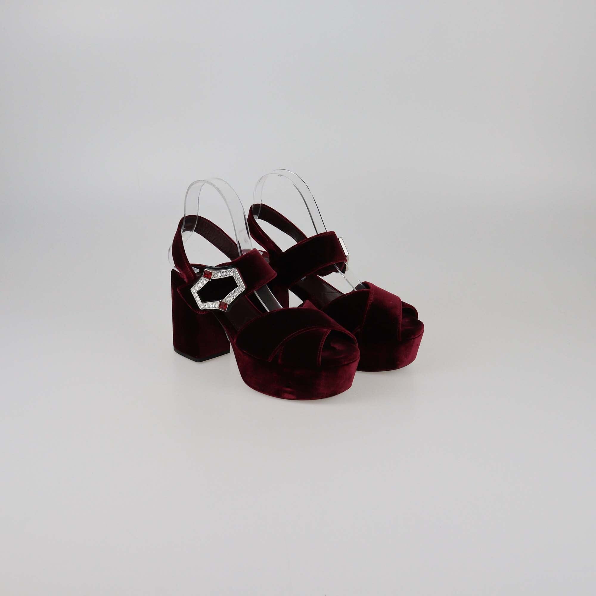 Prada Burgundy Crystal Buckle Embellished Platform Sandals Womens Prada 
