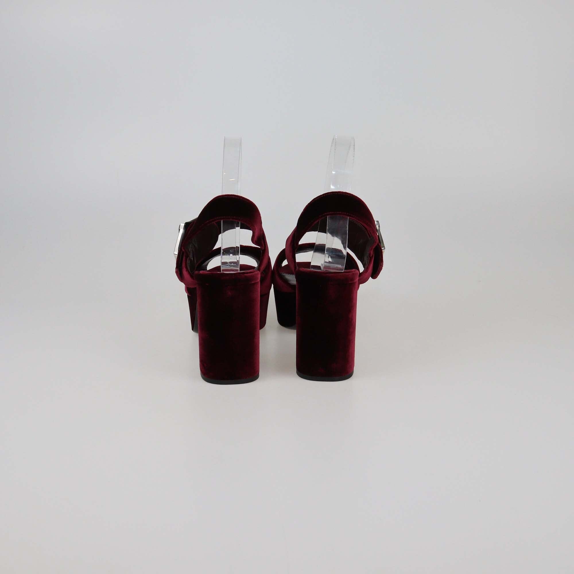 Prada Burgundy Crystal Buckle Embellished Platform Sandals Womens Prada 