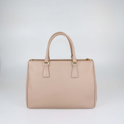 Prada Beige Saffiano Lux Leather Medium Double Zip Tote