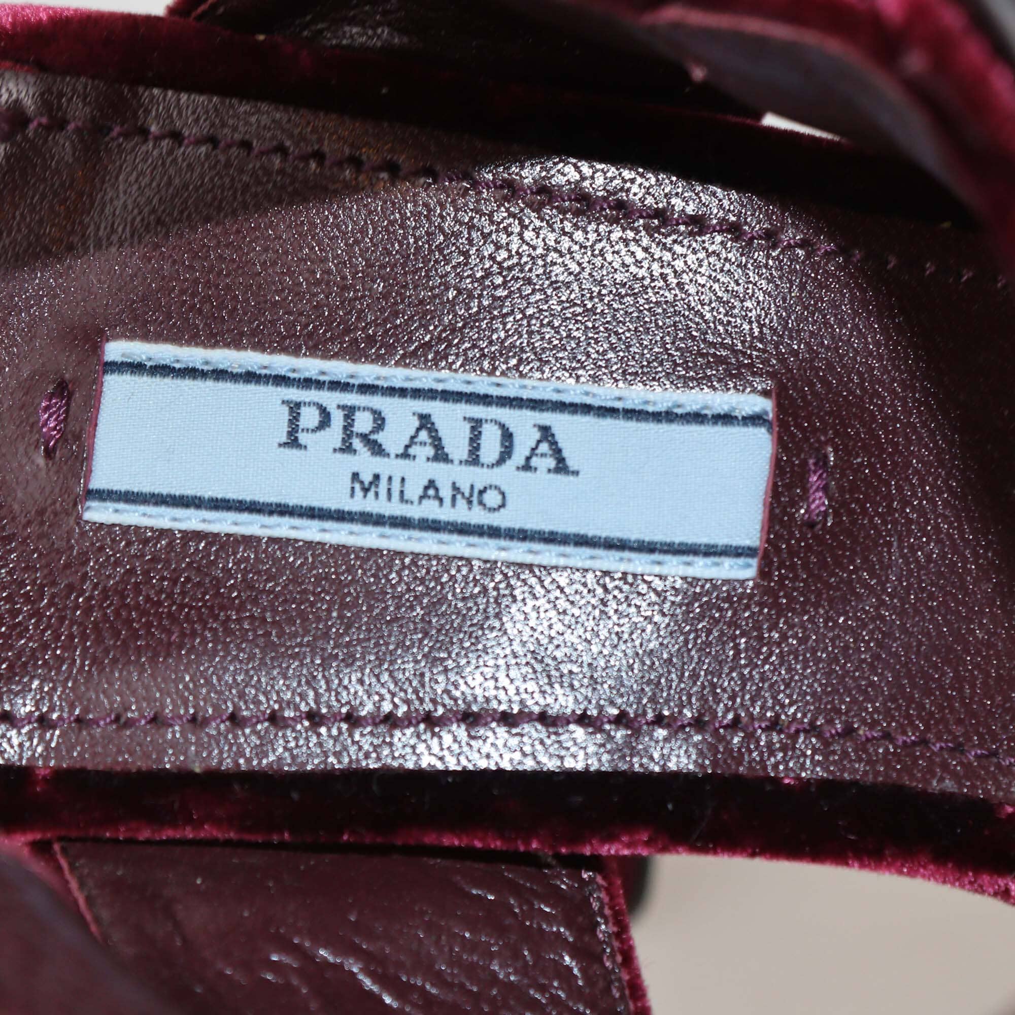 Prada Burgundy Crystal Buckle Embellished Platform Sandals Womens Prada 