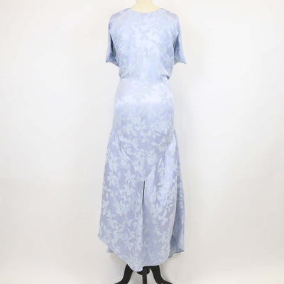 Loewe Light Blue Linen Silk Blend Floral Asymmetric Midi Dress