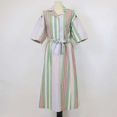 Stine Goya Multicolor Cotton Forest Stripe Workwear Midi Dress