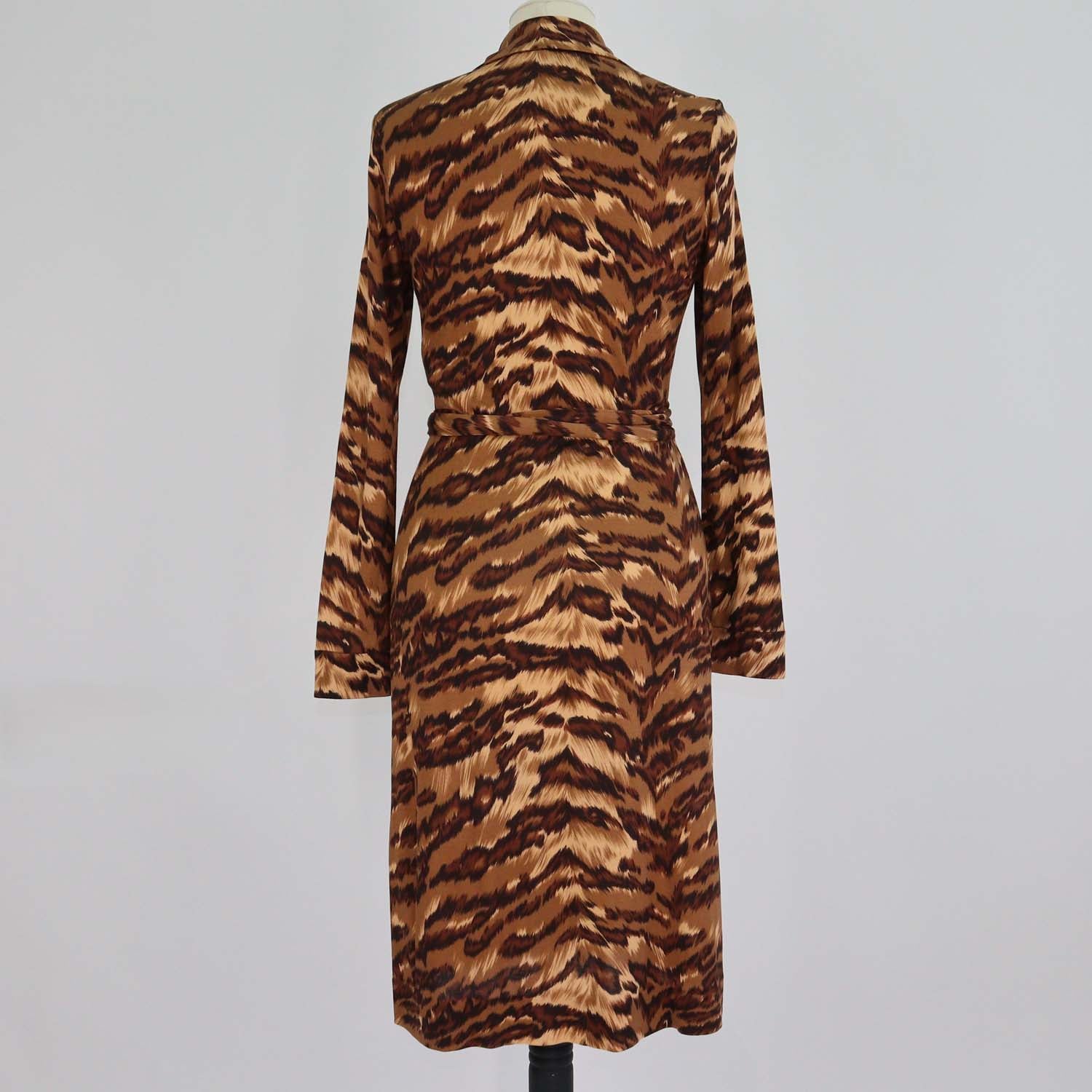 Diane Von Furstenberg Brown Silk Tiger New Jeanne Wrap Dress