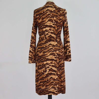 Diane Von Furstenberg Brown Silk Tiger New Jeanne Wrap Dress