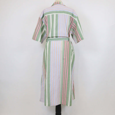 Stine Goya Multicolor Cotton Forest Stripe Workwear Midi Dress