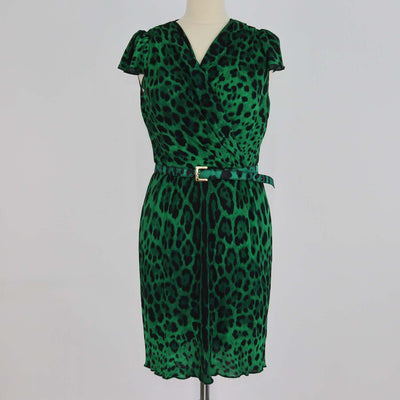 Dolce & Gabbana Green/Black Viscose Leopard Print Ruffled Mini Dress