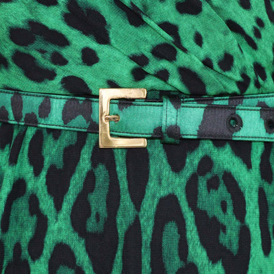 Dolce & Gabbana Green/Black Viscose Leopard Print Ruffled Mini Dress