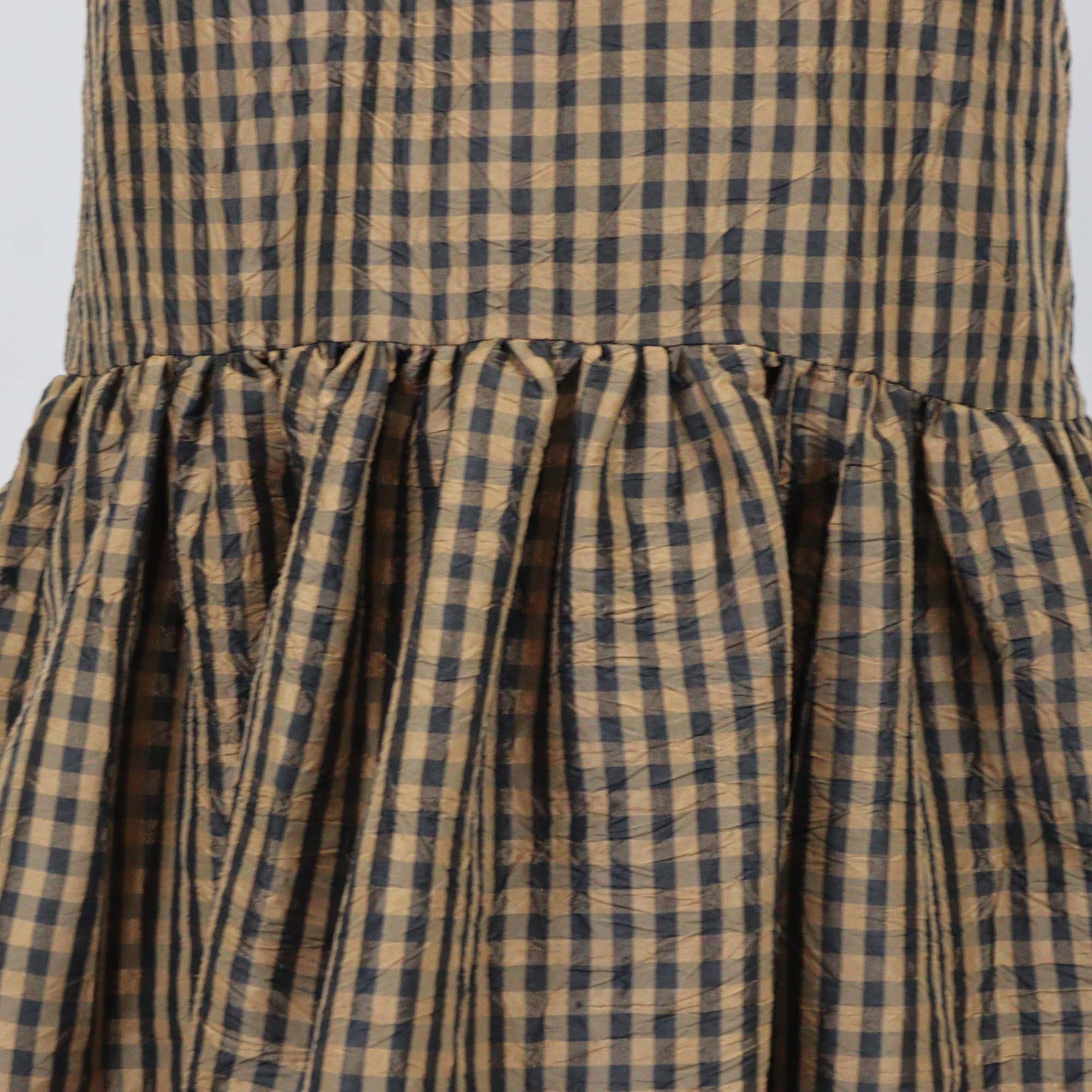 Ganni Brown Polyester Crinkled Check Long Dress