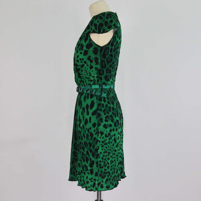 Dolce & Gabbana Green/Black Viscose Leopard Print Ruffled Mini Dress