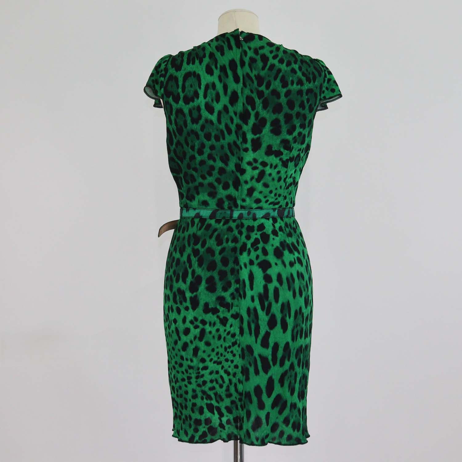 Dolce & Gabbana Green/Black Viscose Leopard Print Ruffled Mini Dress