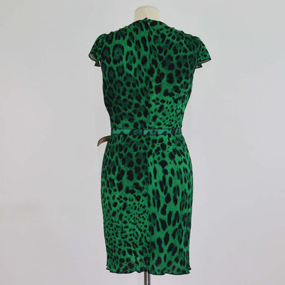 Dolce & Gabbana Green/Black Viscose Leopard Print Ruffled Mini Dress